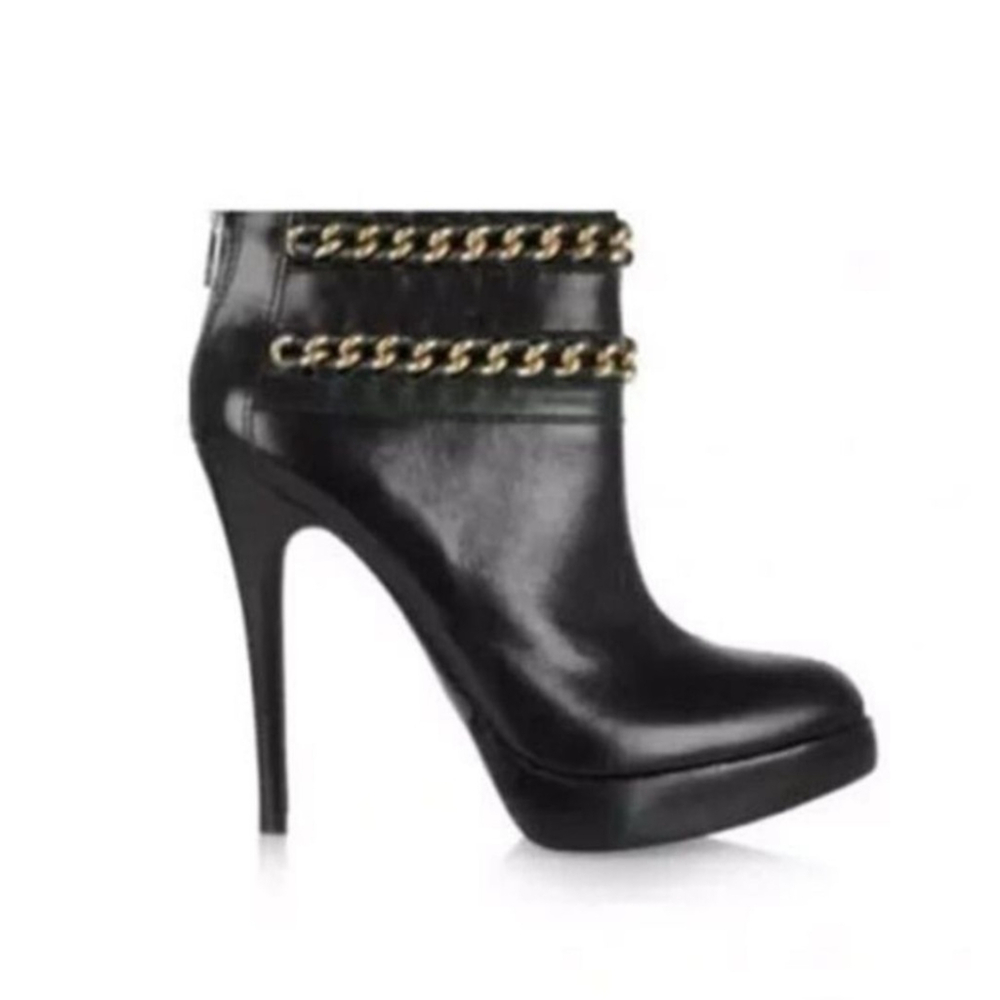 TORY BURCH Lysa Black‎ Leather Platform Chain Heeled Boots Size 9.5